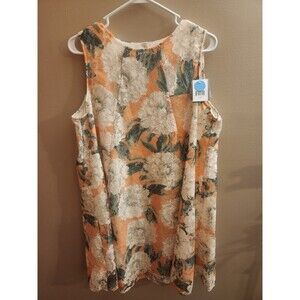 Danny And Nicole Floral Lace Overlay Mini Dress Peach Green Size 14W NWT